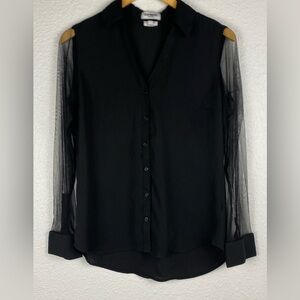 Express Portofino slim sheer sleeve button-down blouse in black women’s size M